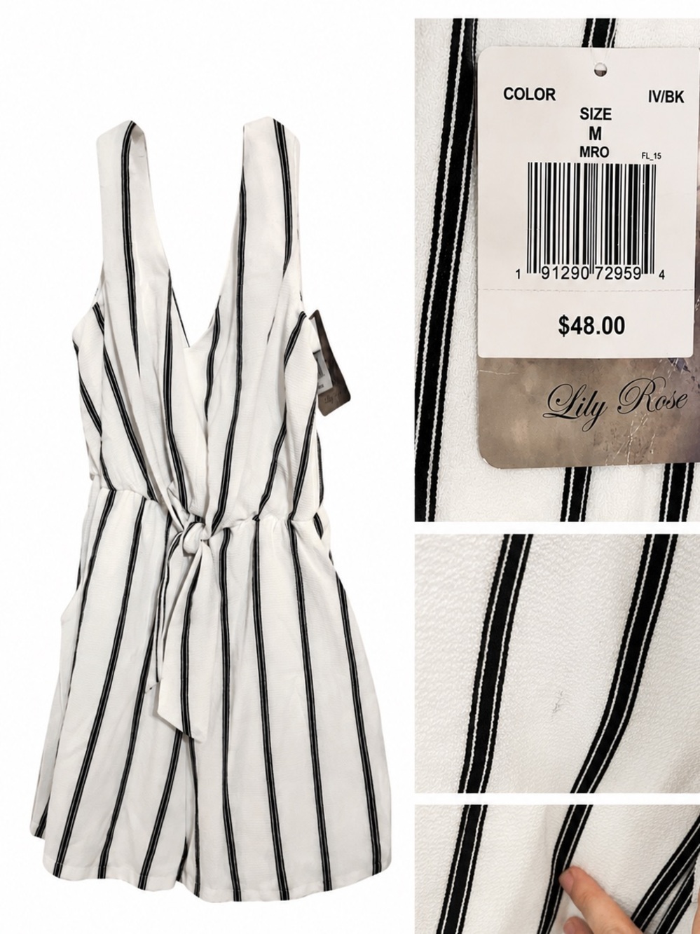 Lily Rose White V-Neck Striped Tie-Waist Romper